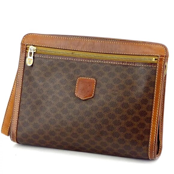 CELINE clutch bag macadam beige PVC ?~ leather Authentic used T17445